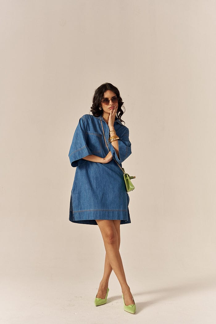 relaxed denim shirt dress Relaxed Denim Mini Shirt Dress