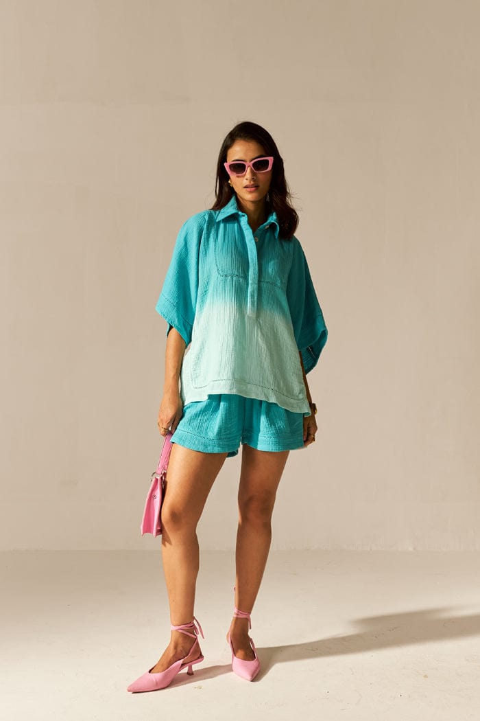 LAGOON AQUA GLASS MINI KAFTAN CO-ORD SET