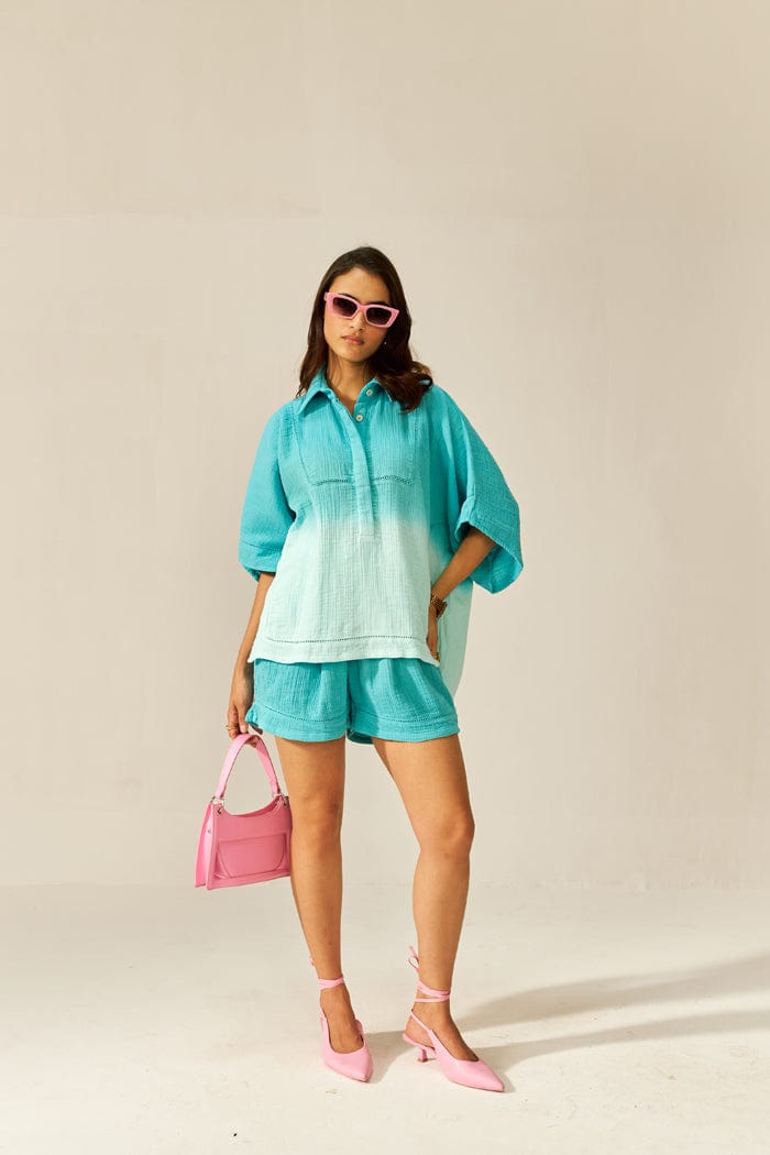 LAGOON AQUA GLASS MINI KAFTAN CO-ORD SET