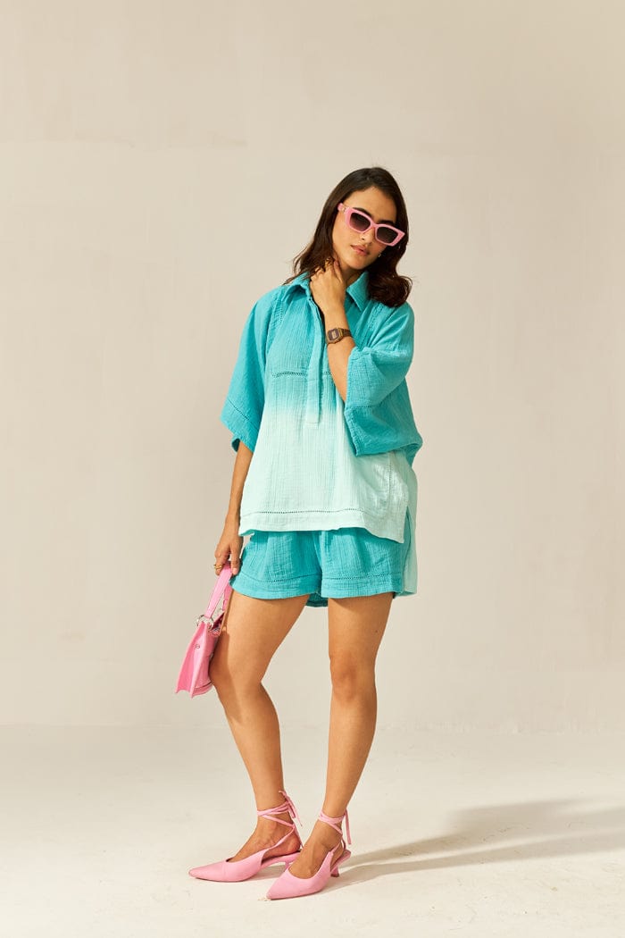 LAGOON AQUA GLASS MINI KAFTAN CO-ORD SET