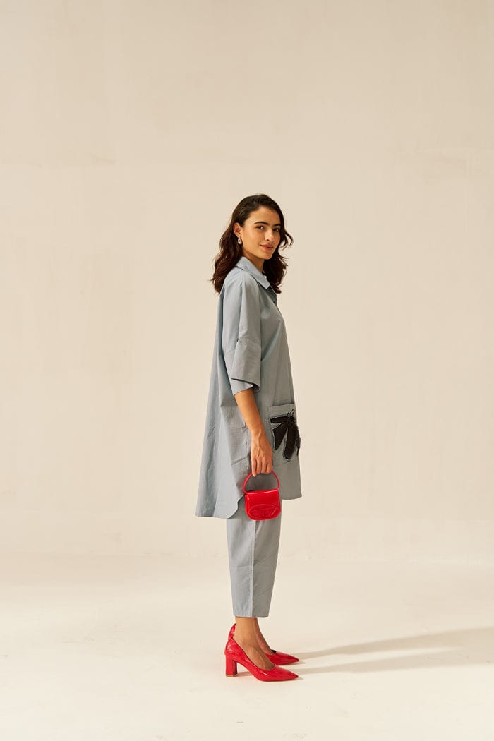 LAVASA CO-ORD SET IN FADED BLU SPACELINES