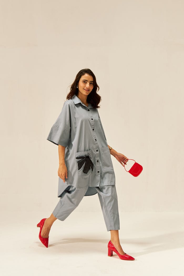LAVASA CO-ORD SET IN FADED BLU SPACELINES